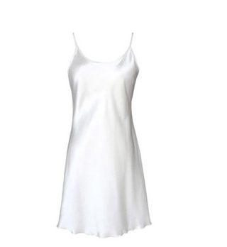 Buy white Thin Mid-Length Satin Silk Sleepwear Nightgown