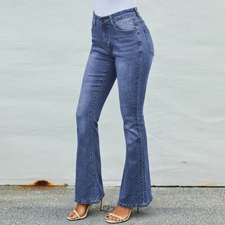 Buy dark-blue High-waist Stretch Distressed And Thin Wide-leg Pants