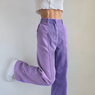 Buy purple Straight Leg Loose Color block Casual Pants