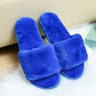 Women Open Toed Plush Slip-on Slippers