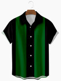 Men Green Striped 3D Digital Printing Shirt