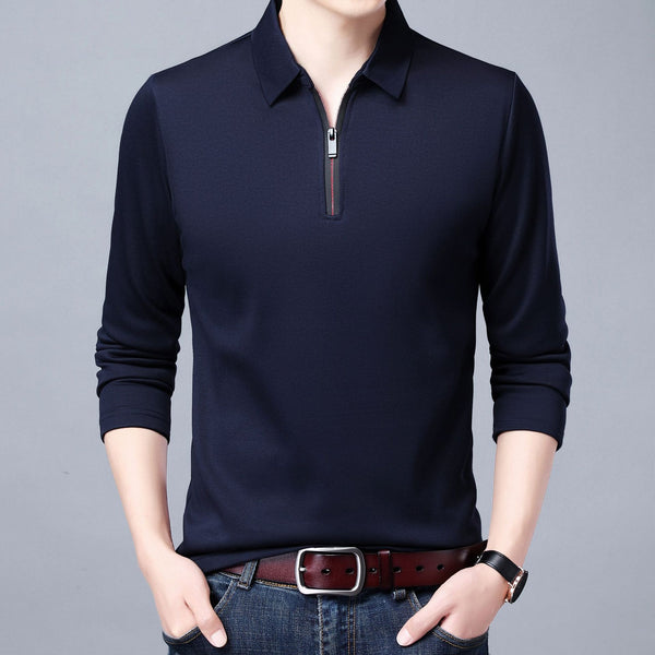 Men Long Sleeve Lapel Half Zip T Shirt