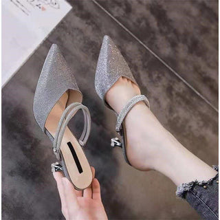 Buy silver Women Baotou Stiletto Sparkly Heels