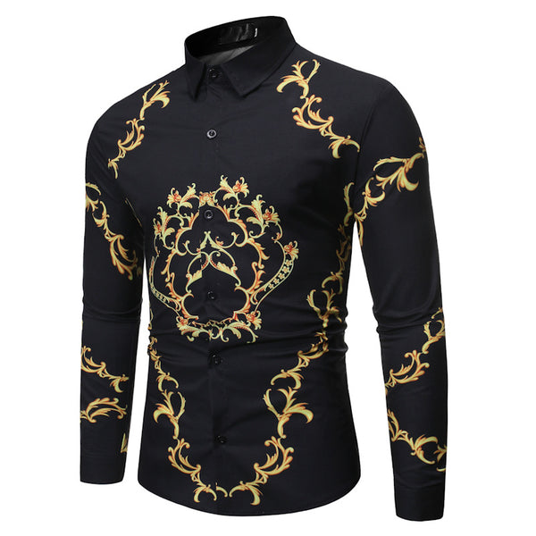 Men Flower Print Slim Fit Shirt