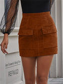 Temperament Large Pocket Corduroy Skirt