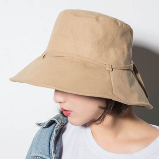 Buy khaki Women Solid Colored Cotton And Linen Basin Folding Hat