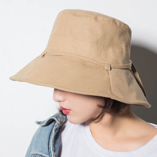 Women Solid Colored Cotton And Linen Basin Folding Hat