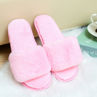 Buy pink Women Open Toed Plush Slip-on Slippers