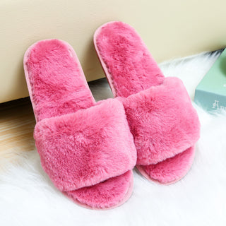 Buy bright-pink Women Open Toed Plush Slip-on Slippers