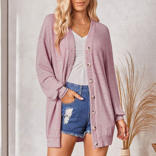 Buy pink Thin Mid Length Knitwear V Neck Cardigan