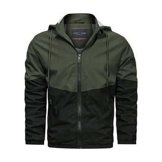 Buy army-green Men Hooded Stand Collar Casual Jacket