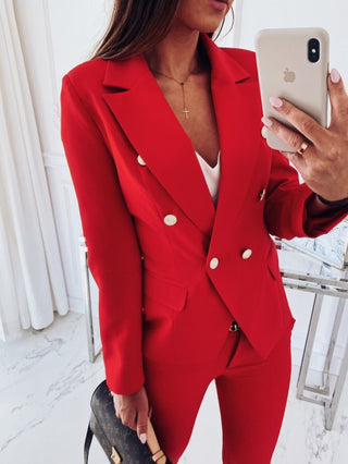 Buy red Metal Buckle Double Breasted Blazer