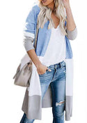 Casual Long Sleeve Tricolor Panel Cardigan