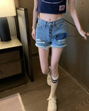 High Waist Straight Ripped Denim Shorts