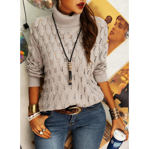 High Neck Long Sleeve Loose Casual Netted Sweater