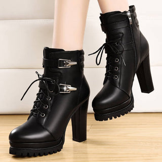 Women High Heel Double Clipped Boots