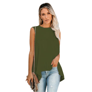 Buy green Round Neck Sleeveless Irregular Pullover Top