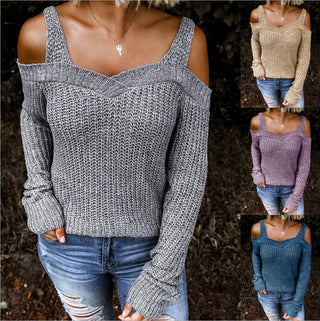 Sling Off Shoulder Knit Long Sleeve Sweater