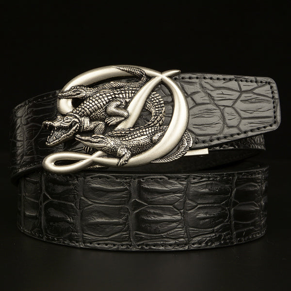 Patterned Real Cowhide Automatic Buckle Belt