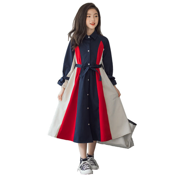 Girls Multi-color Stitching Fashion A-line Skirt