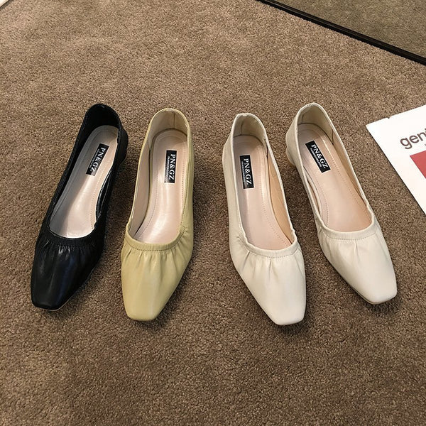 Women's Square Toe Pleated Loafers Slip-on Shoes