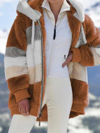 Buy orange Women Loose Plus Velvet Hooded Fur Jacket