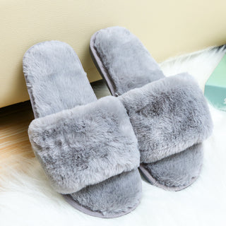 Buy grey Women Open Toed Plush Slip-on Slippers