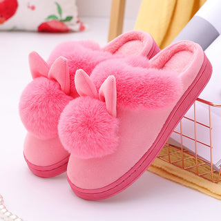 Buy bright-pink Rabbit Head Plush Slip-on Comfort Shoes