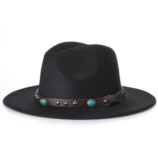 Buy black Men Woolen Top Beaded Belt Jazz Hat