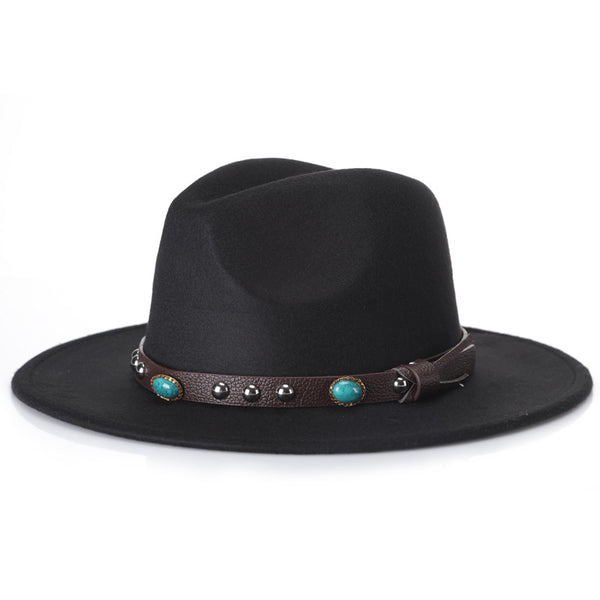 Men Woolen Top Beaded Belt Jazz Hat