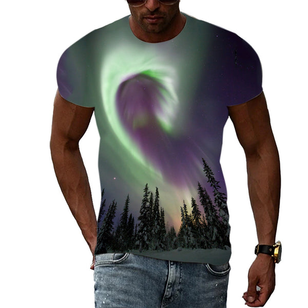 Trend Print Men's Aurora Pattern 3d T-Shirt