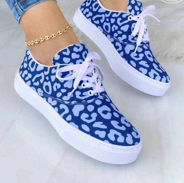 Women Lace-up Print Canvas Fashion Sneakers