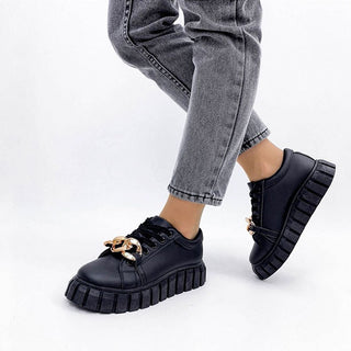 Women Plain Solid Color Buckled Sneakers