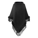 Women Cashmere Knitted Cape Shawl With Fur Collar