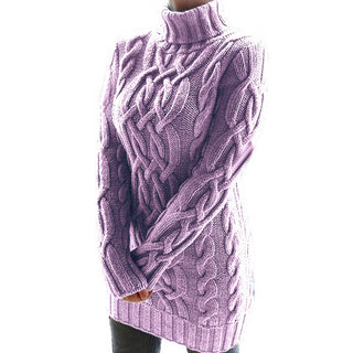 Buy purple Thick Lapel Long Sleeve Turtleneck Sweater Dress