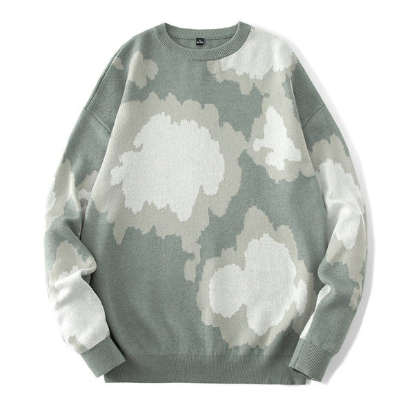 Unisex Cloud Patterned Loose Pullover Sweater