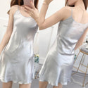 Thin Mid-Length Satin Silk Sleepwear Nightgown