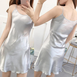 Thin Mid-Length Satin Silk Sleepwear Nightgown