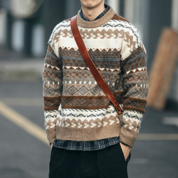 Men Brown Patterned Sweater