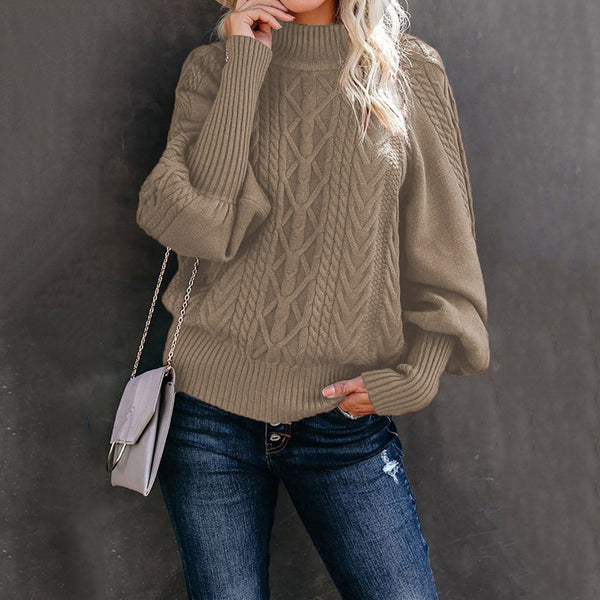 Mid Neck Loose Knit Solid Color Sweater