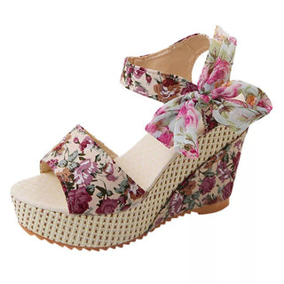 Buy pink-flower Mesh Bow Textured High Heel Patterned Sandals