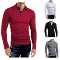 Men Long-sleeved Solid Color Lapel T-Shirt