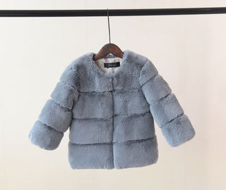 Buy gray Kids Faux Fur Cotton Coat