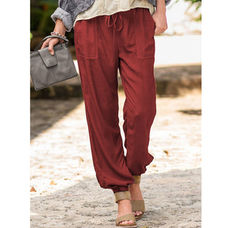 Buy red Lace-Up Solid Color Casual Polyester Pants