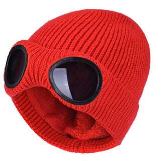 Buy red Knitted Glasses Ear Protection Wool Hat