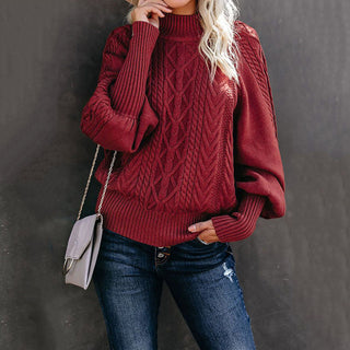 Mid Neck Loose Knit Solid Color Sweater