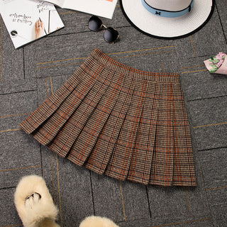 Pleated High Waist Plaid A-line Skirt