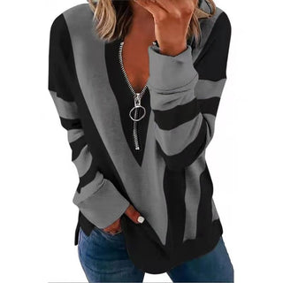 Buy gray V-neck Zipper Printing Long-sleeved Sweatshirt