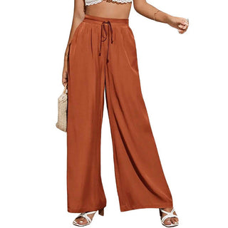 Buy red High Waist Elastic Waist Tie Loose Wide Leg Pants