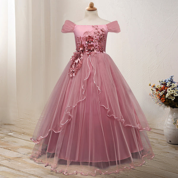 Girls One-shoulder Princess Flower Dress